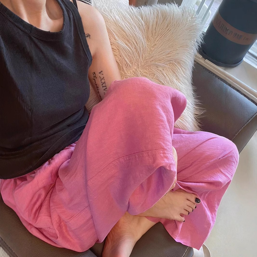 Thin French-Style Loose-Fitting Slimming Casual Wide-Leg Pants for Women, 2026 Summer New Linen Design Niche Straight-Leg Pants