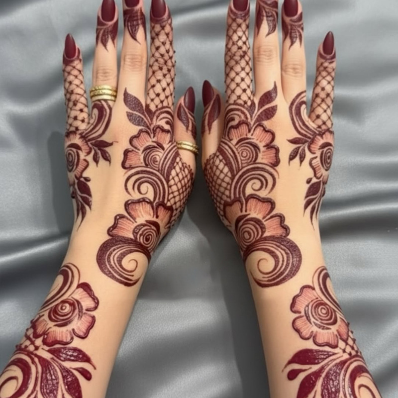 Cross-Border Red Henna Floral Lace Totem Temporary Tattoo Stickers for Men and Women on the Back of the Hand Henna Tattoo Qixi Festival