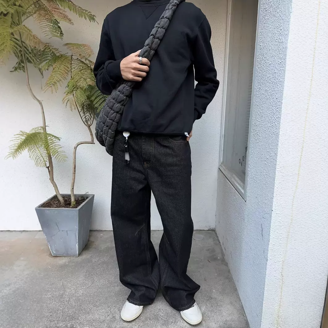 高货 美式14.5oz窄幅赤耳黑色直筒宽松原牛cleanfit复古牛仔裤男