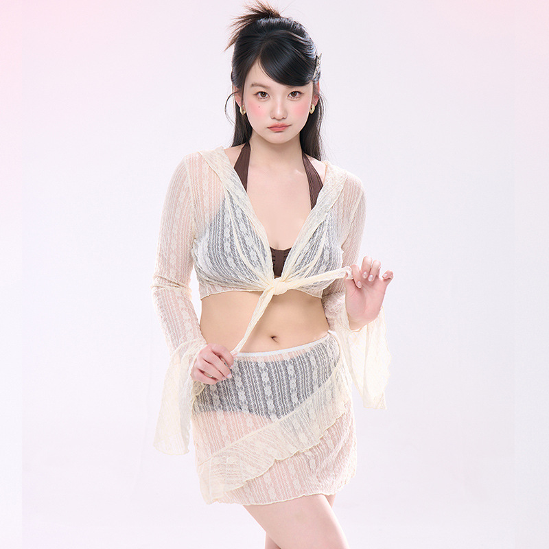 2025三奇新款大码泳装三角分体比基尼四件套性感显瘦温泉女游泳衣