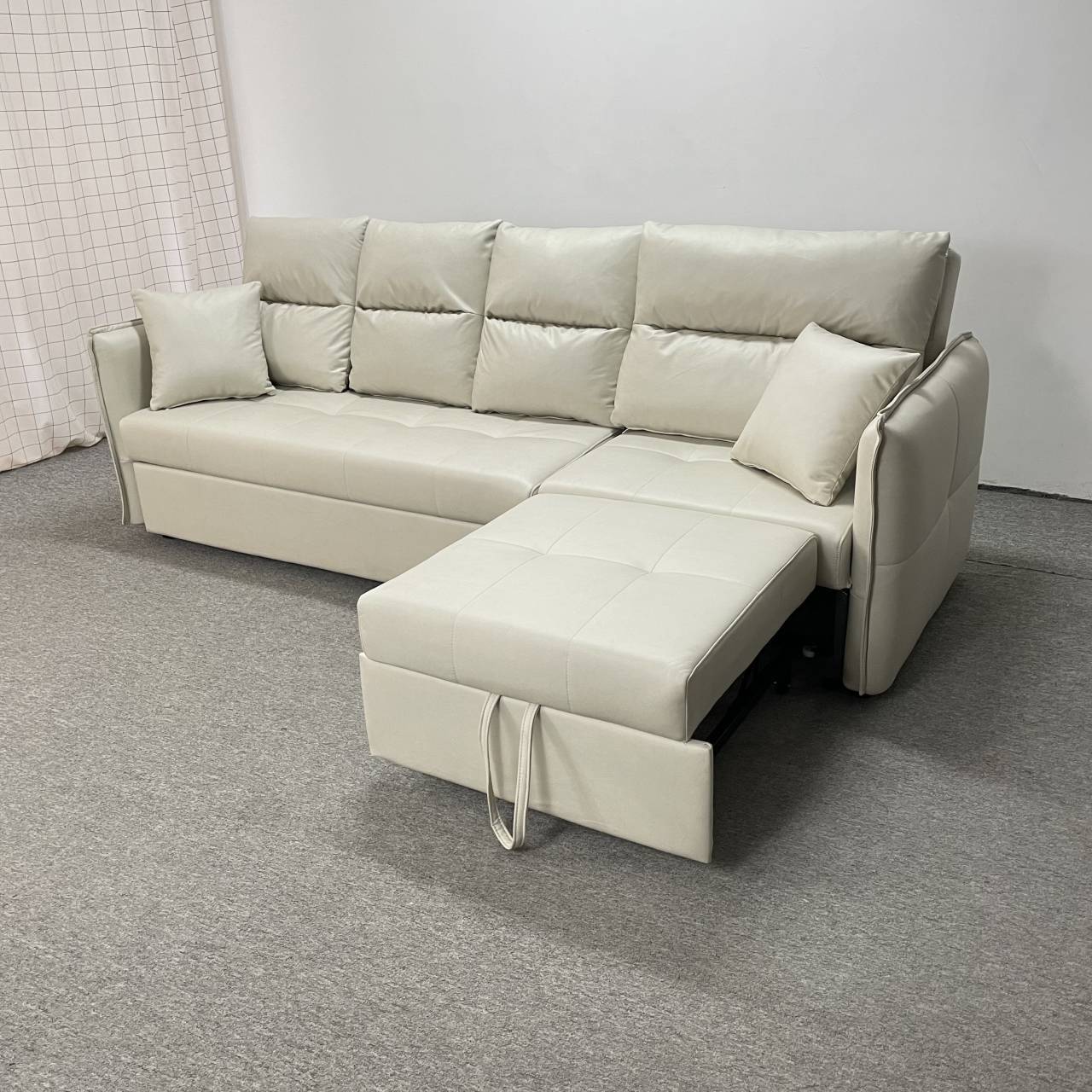 Sofá cama de esquina de la sala de estar de pequeña casa sin lavado almacenamiento de tela de tecnología multifuncional sofá push-pull de doble propósito