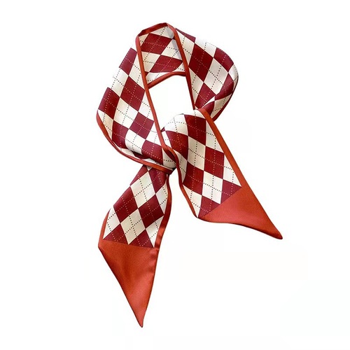 Red temperament double layer satin long silk scarf headband for women Korean style scarf streamer decoration suit scarf versatile