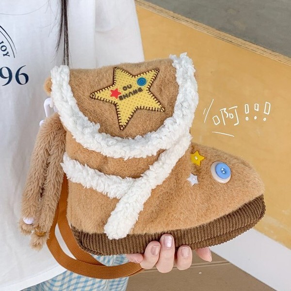 Niche Design Plush Bag 2025 Autumn and Winter Cute Shoes Bag Shoulder Crossbody Bag Cartoon Funny Snow Boot Bag