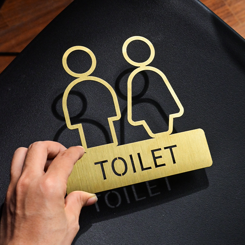 拉丝钛金男女卫生间标识牌创意金属标志厕所洗手间指示牌耐用双面