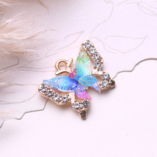 跨境新款ins风炫彩蝴蝶镶钻合金饰品diy配件项链耳饰钥匙扣挂件