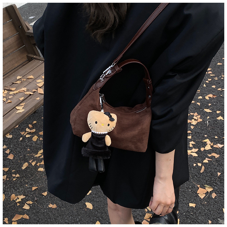 Cross-Border 2025 New Suede Pillow Bag Shoulder Strap Lock Texture Large Capacity Single Shoulder Crossbody Handbag