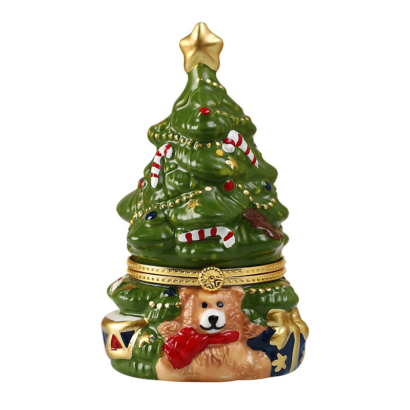 クリスマスツリーベアセラミックオーナメントミニデスクトップ収納ボックスホリデーデコレーションギフトクラフトジュエリー収納ボックス|undefined