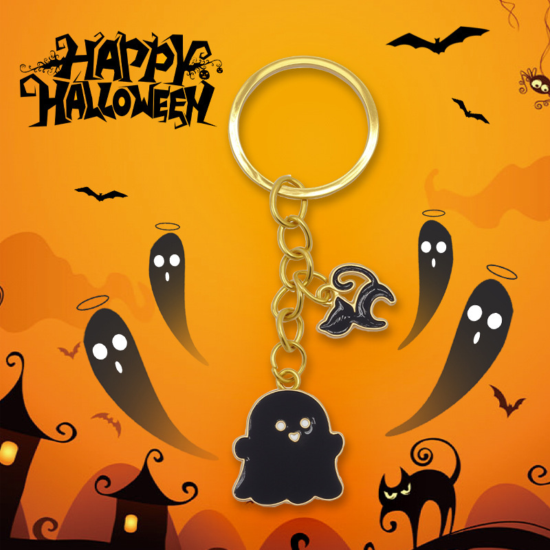 クロスボーダークリエイティブtemuアマゾン新製品ハロウィンゴースト猫木製看板キーホルダーホリデーペンダント小さなギフト|undefined