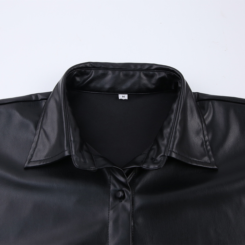 Neue Herbst- und Winterkleidung aus PU-Leder für Damen, Street-Hot-Girls-Bauchnabeloberteile, langärmelige, kurze Hemden im Motorradstil_voghion.com