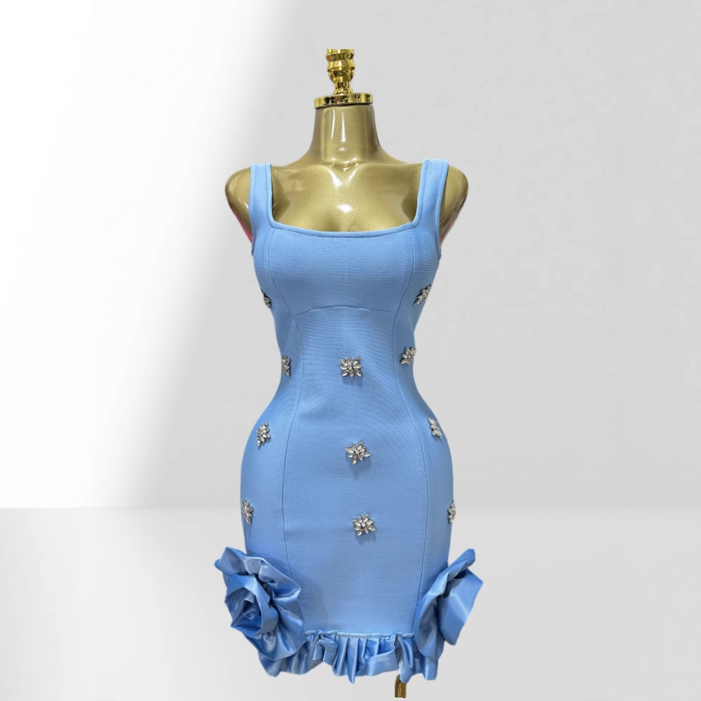 Women's Clothing Luxury Sleeveless Bandage Dress Rhinestone Embellished Tulip Shaped Skirt Bodycon Style Party Women's Clothing_ecoleips.com