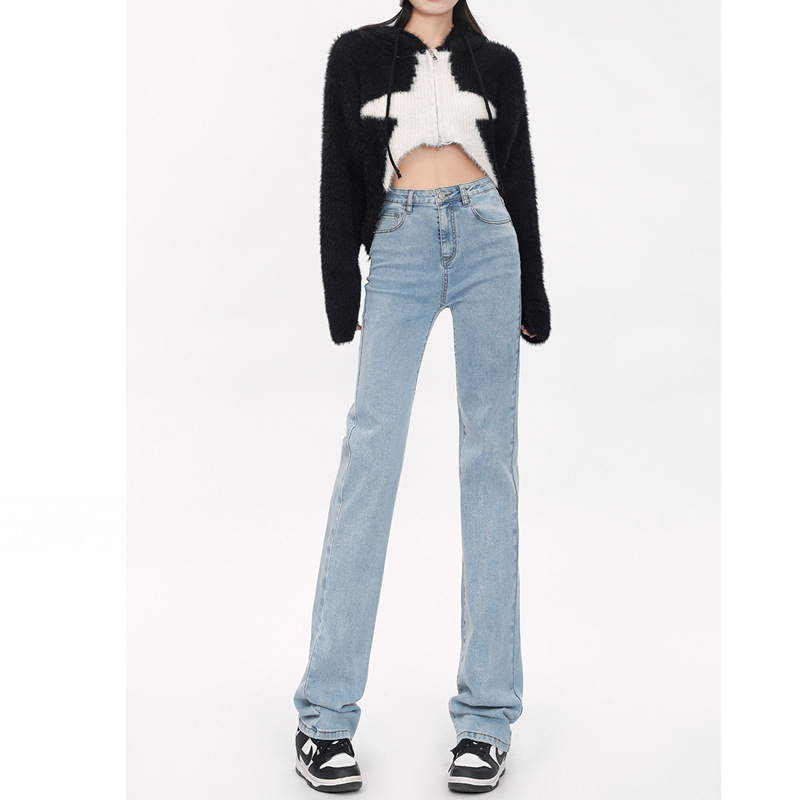 Light Blue Slim Straight-Leg Jeans for Women, High-Waisted, 2025 New Style, Slimming, Tall, Extended Length, Stacked Cigarette Pants