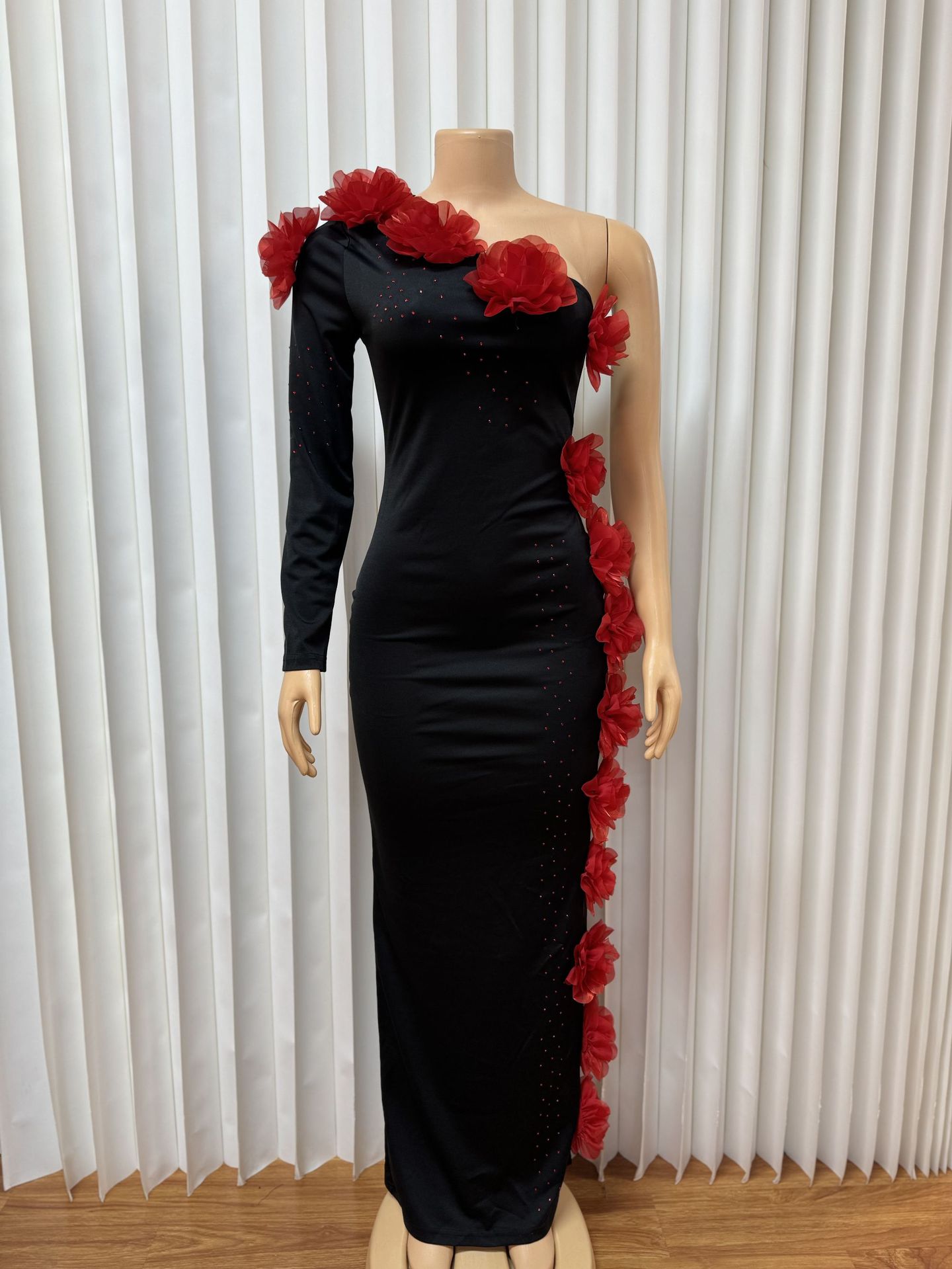 Women's Halter Neck Floral Rhinestone Embellished Bandage Bodycon Dress American Style Long Skirt Fashion Elegant_ecoleips.com