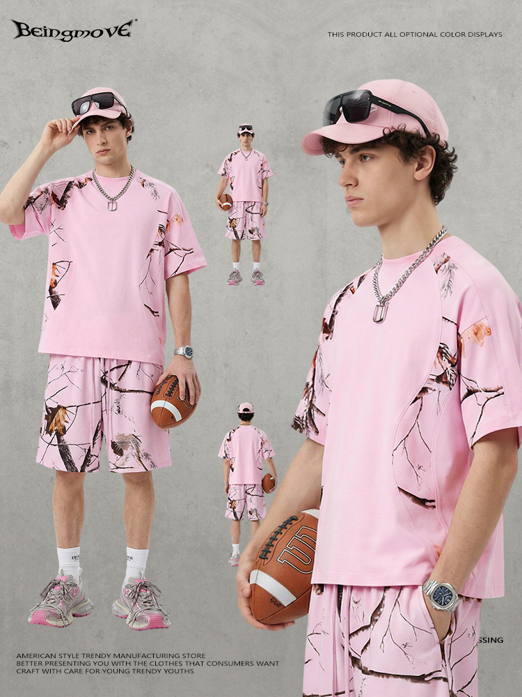 Calle secada de verano hombre hoja de transferencia de calor empalme rápido secado corto T camiseta deportiva juvenil de manga corta hombre
