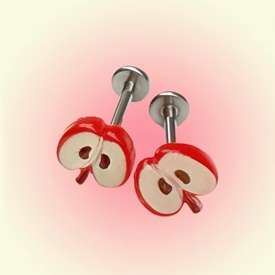 Red Apple Lip Nail Flat Bottom Earring Nail Ear Bone Nail Sweet Cool Spice Girl Stainless Steel Internal Thread 1.0 Piercing Jewelry in stock