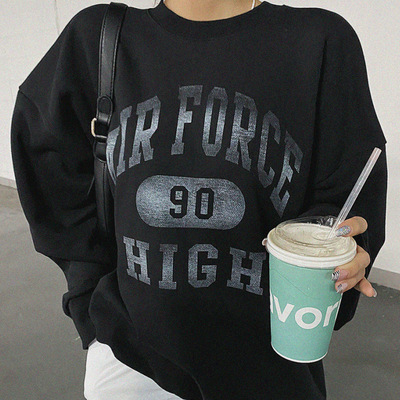 新款韩版韩国东大门女装批发货源ins抖音同款圆领印花长袖卫衣女