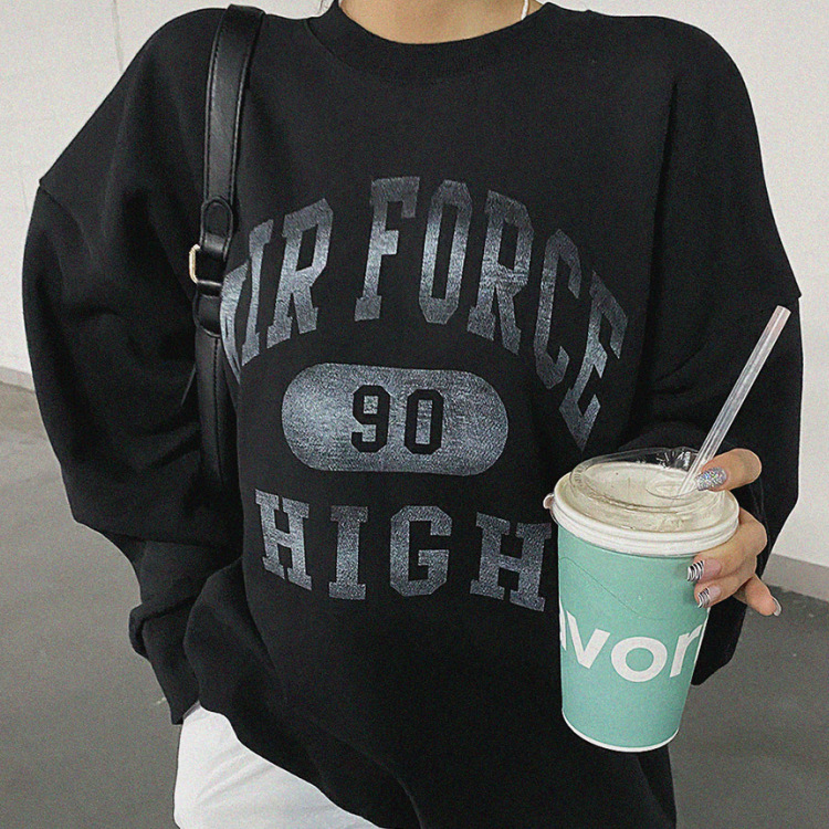 新款韩版韩国东大门女装批发货源ins抖音同款圆领印花长袖卫衣女