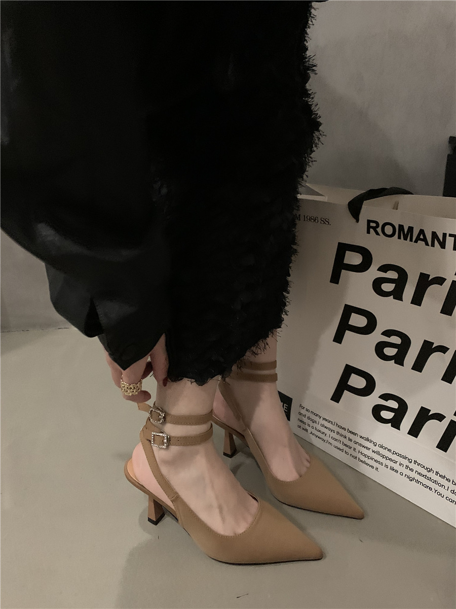 French pointed high heels, evening style, sandals and slippers with skirt, black sandals, 2023 winter and spring British women's shoes_autovado.com