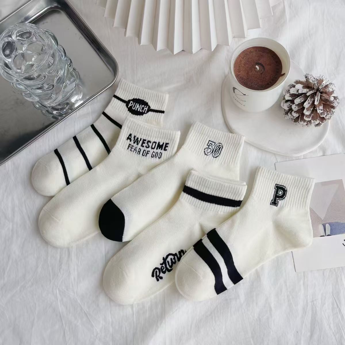 Calcetines de hilo de punteado de colores, calcetines de mujer, algodón fino de verano, calcetines bajos con bordado de cachorro lindo japonés de moda