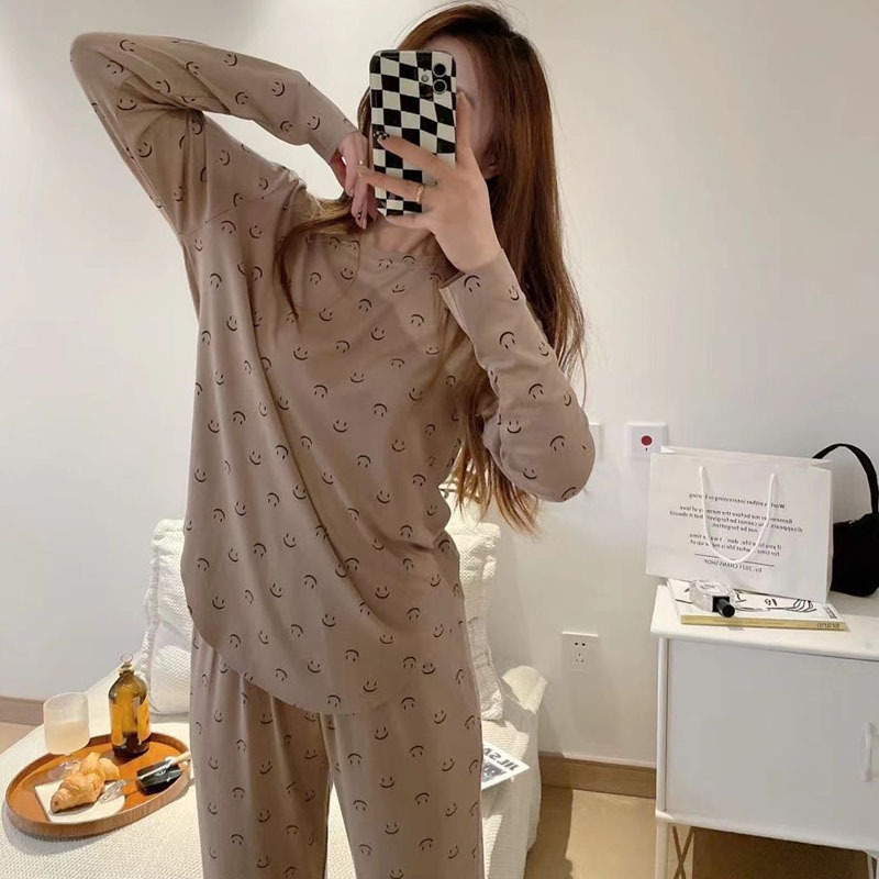 Korean Smiley Face Set Pajamas for Women, Soft and Skin-Friendly Sports Sleepwear Loungewear for Girls, New Live Streaming One-Piece Dropshipping