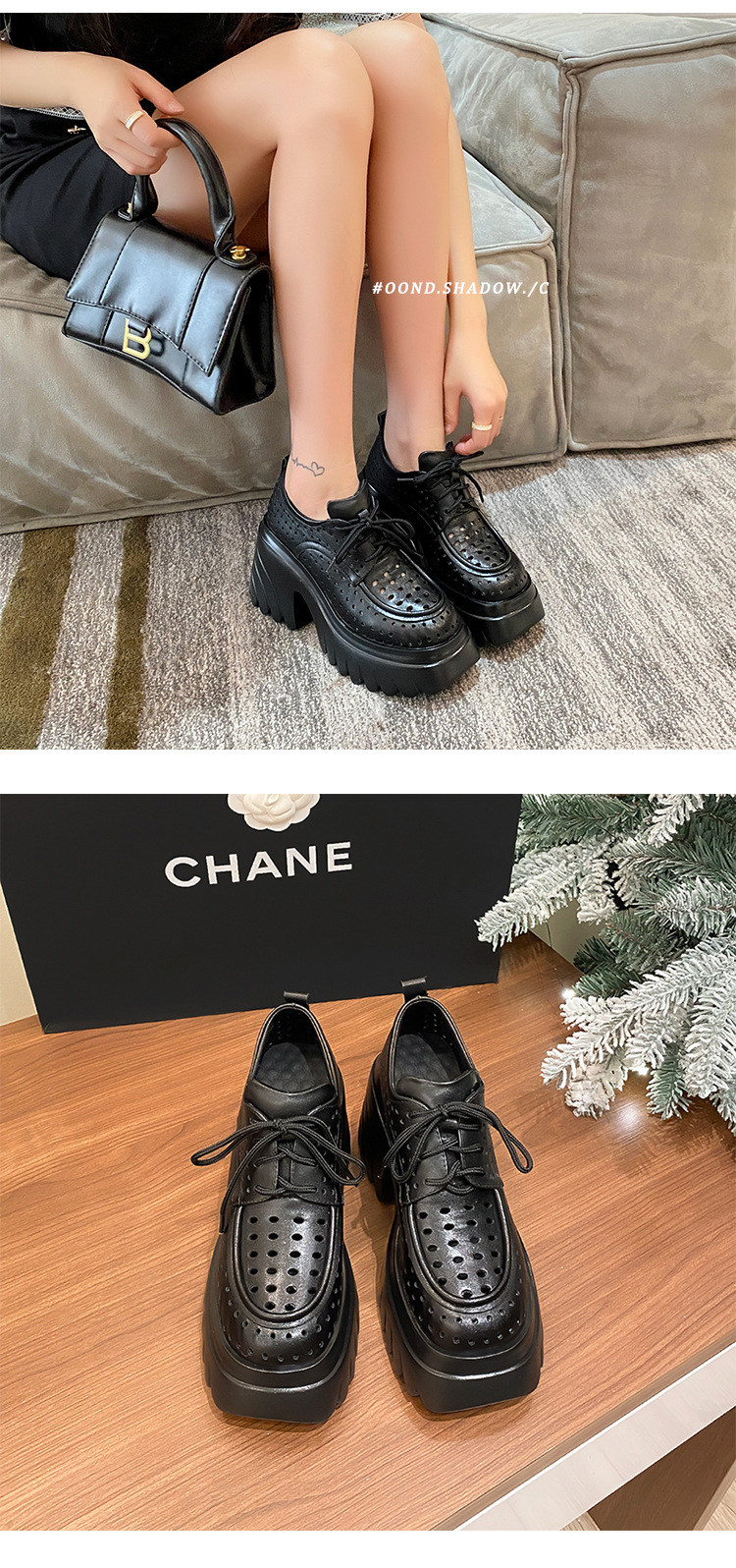 Sandal nữ cao gót đế xuồng da thật hở mũi buộc dây — màu đen, màu hồng, màu trắng ngà, màu vàng chi tiết 5