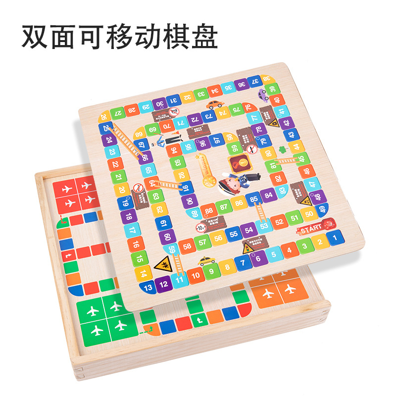 De madera todo-en-uno damas volando ajedrez gobang bestia juego de ajedrez multifunción ajedrez niños estudiante juguetes educativos