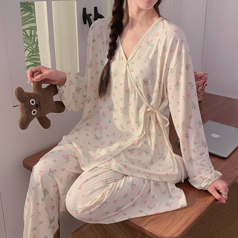 Chuxi Summer Modal Tie-String Thin Maternity and Postpartum Nursing Pajamas Sweet Maternity Sleepwear for Breastfeeding and Waiting for Delivery Chuxi Summer Modal Tie-String Thin Maternity and Postpartum Nursing Pajamas Sweet Maternity Sleepwear for Breastfeeding and Waiting for Delivery