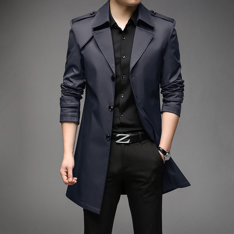 Gabardina de longitud media para hombre, chaqueta informal de negocios para hombre joven, abrigo oversize con cuello vuelto para hombre, corte ajustado, para primavera y otoño.