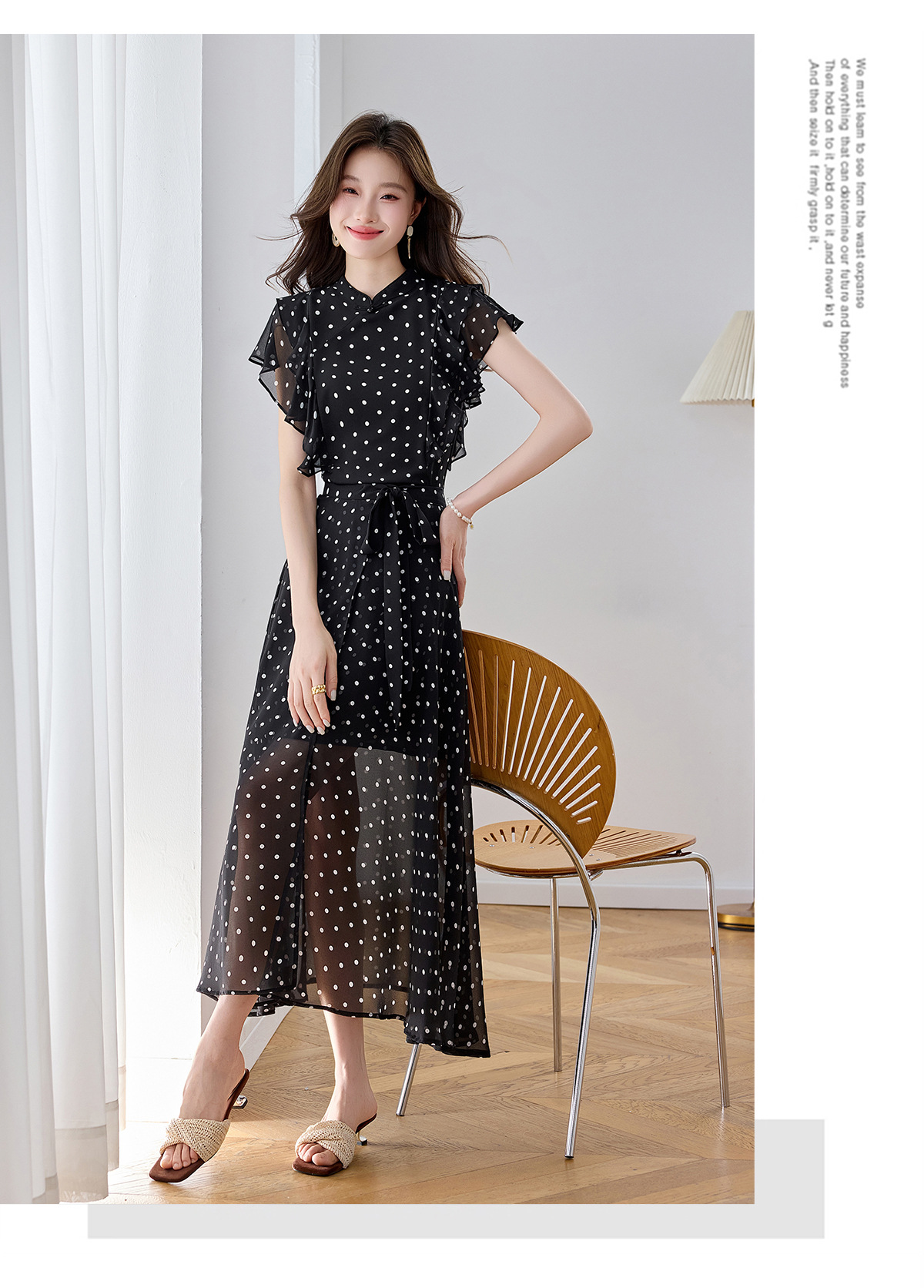Đầm maxi nữ thắt eo họa tiết hoa nhí hai dây mặc hai kiểu Z5718 — Hoa đỏ, Chấm tròn chi tiết 14