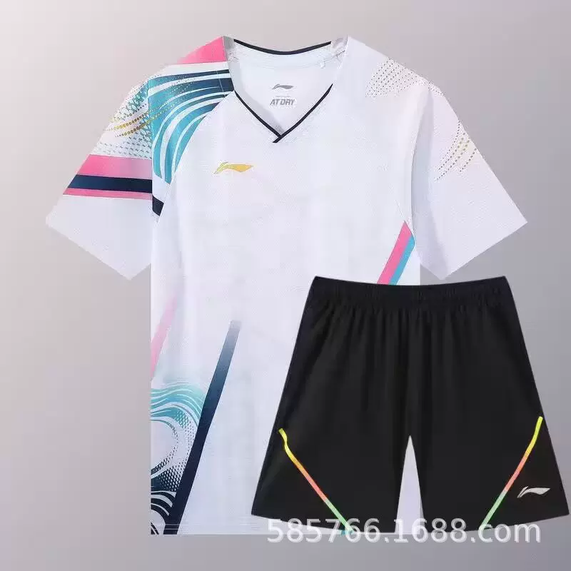羽毛球服情侣爆款女短袖运动印字男排球乒乓网球比赛训练套装冰丝