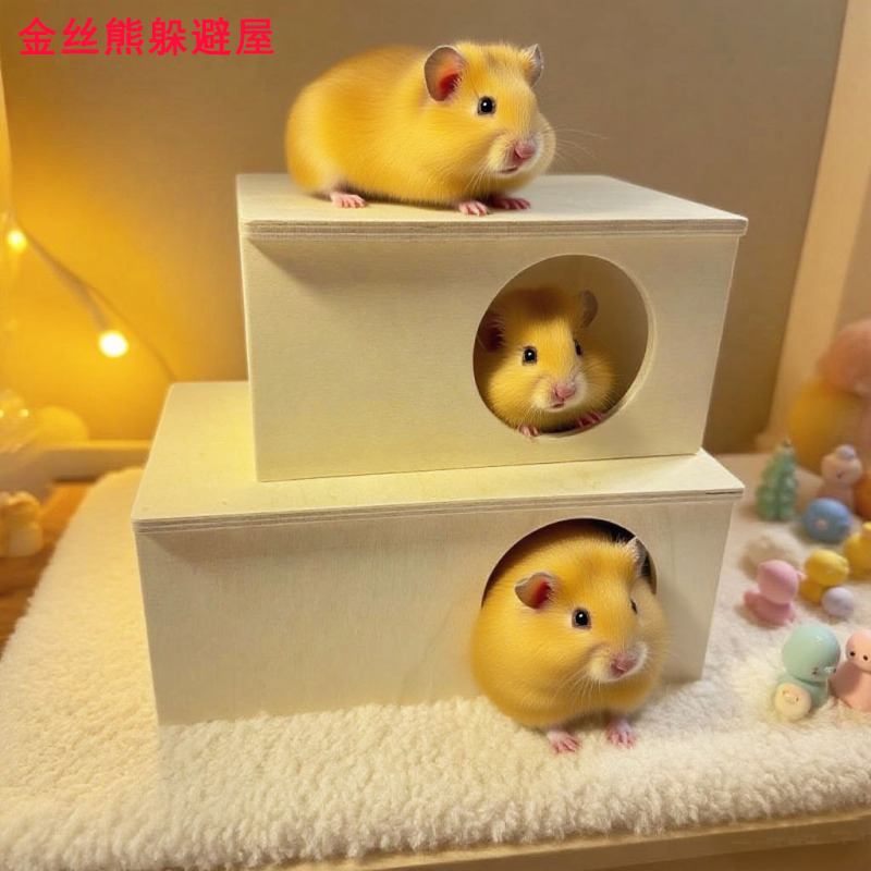 新品跨境木制仓鼠窝金丝熊躲避屋仓鼠笼子宠物房子造景玩具用品|undefined