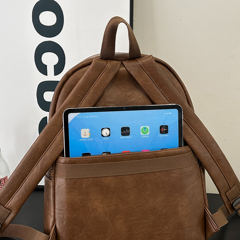 New Coffee Brown Women's Bag Simple Large Capacity Business Laptop Backpack Leather Commuter High-End Shoulder Bag - Thumbnail 3