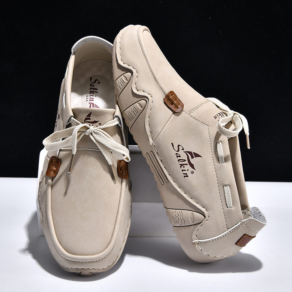 Giày lười nam cỡ lớn da heo khoét lỗ cổ cao, giày slip-on mũi tròn đế cao su — 2691 màu nâu, 2691 màu trắng, 2691 màu xanh lá cây, 2691 màu đen
