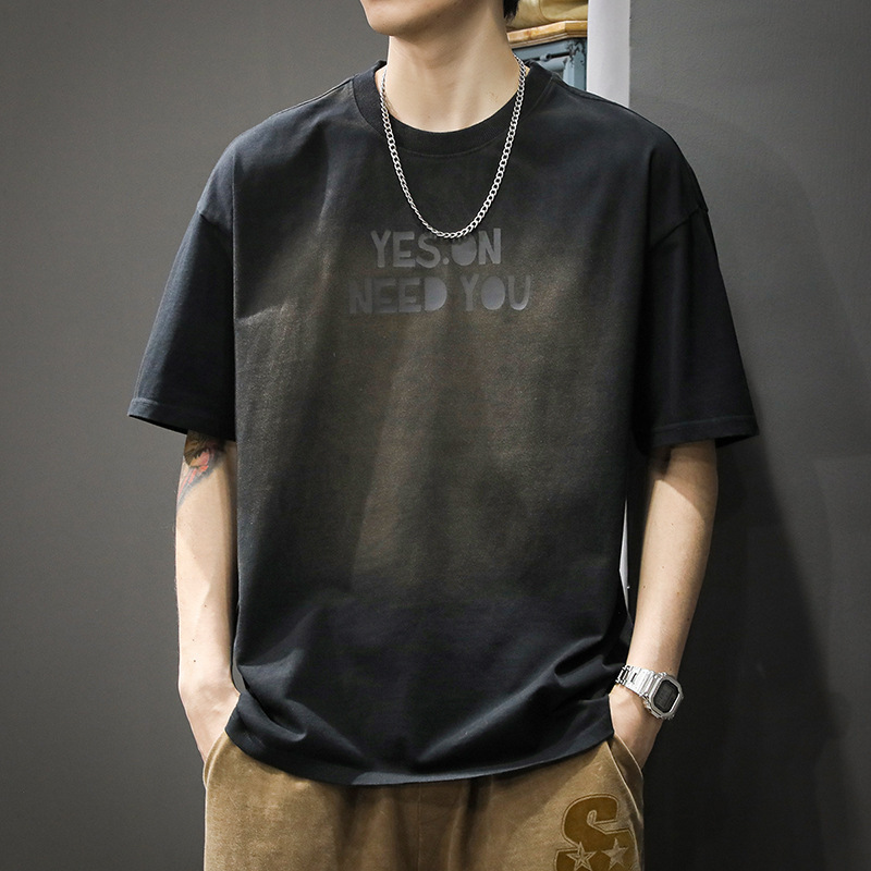 American Vintage Letter Printing Short-sleeved T-shirt Men's Summer New Heavy Washed Cotton Loose Half-sleeved T-shirt Trendy T-shirt American Vintage Letter Printing Short-sleeved T-shirt Men's Summer New Heavy Washed Cotton Loose Half-sleeved T-shirt Trendy T-shirt