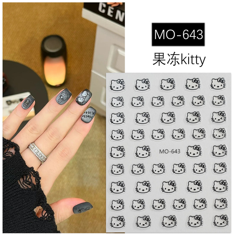 透明果冻kitty猫美甲贴纸浮雕立体可爱卡通凯蒂猫指甲贴饰品配饰|undefined