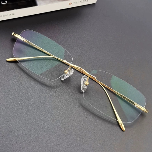 Rimless glasses pure titanium light titanium rimless myopia glasses for men online anti-blue light discoloration eye frames for women