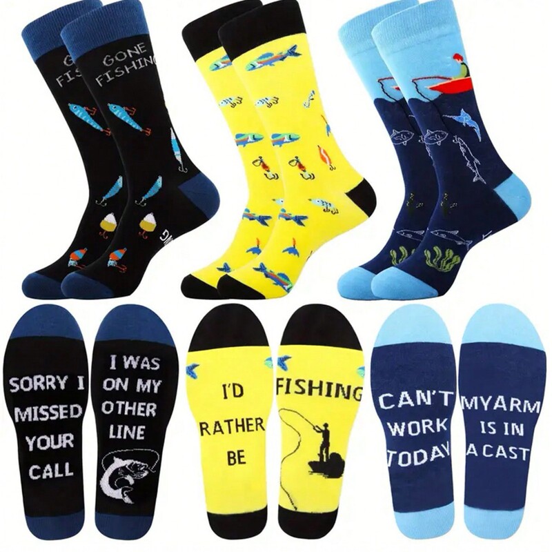Cross-Border Fishing Enthusiasts Men's Socks Casual Comfortable Breathable Cartoon Foreign Trade Men's Long Tube Animal Socks in Stock