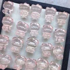 天然粉晶kitty猫水晶ケイティ猫頭diyネックレスペンダント漫画かわいいアクセサリー