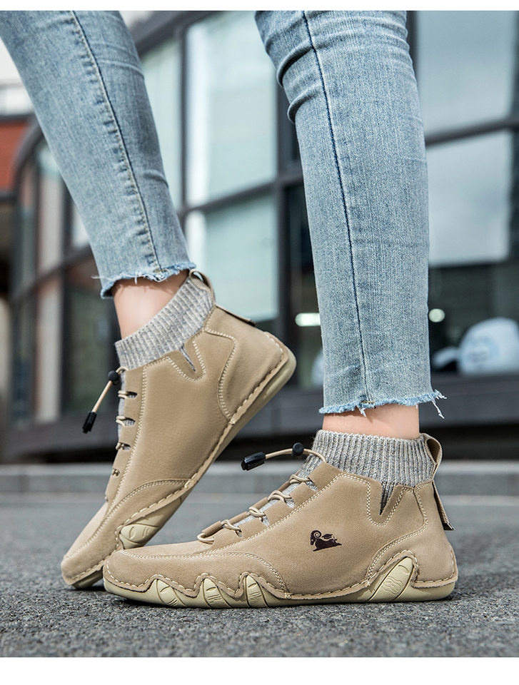 Bốt Martin cổ cao LDECK cổ vừa, thun co giãn, đế bằng, form unisex — C8007 kaki, C8007 màu xám, C8007 màu đen, C8007 đen M (kiểu lót nhung) chi tiết 14