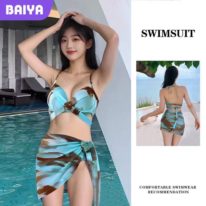 Nuevo traje de baño dividido para mujer, bikini floreciente de tres piezas, cuello halter, playa, playa, vacaciones, traje de baño de acero al por mayor