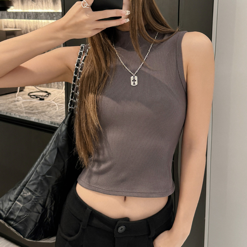 Factory Autumn and Winter Inner Vest Women's Half Turtleneck Sleeveless T-Shirt High-End Niche Bottoming Shirt Simple Versatile Top