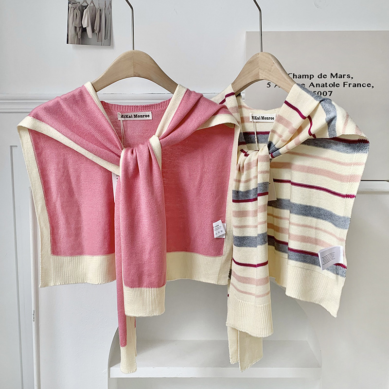 Pequeño chal de punto de primavera, otoño, invierno y verano con falda de red sala de aire acondicionado de moda a rayas de aire exterior