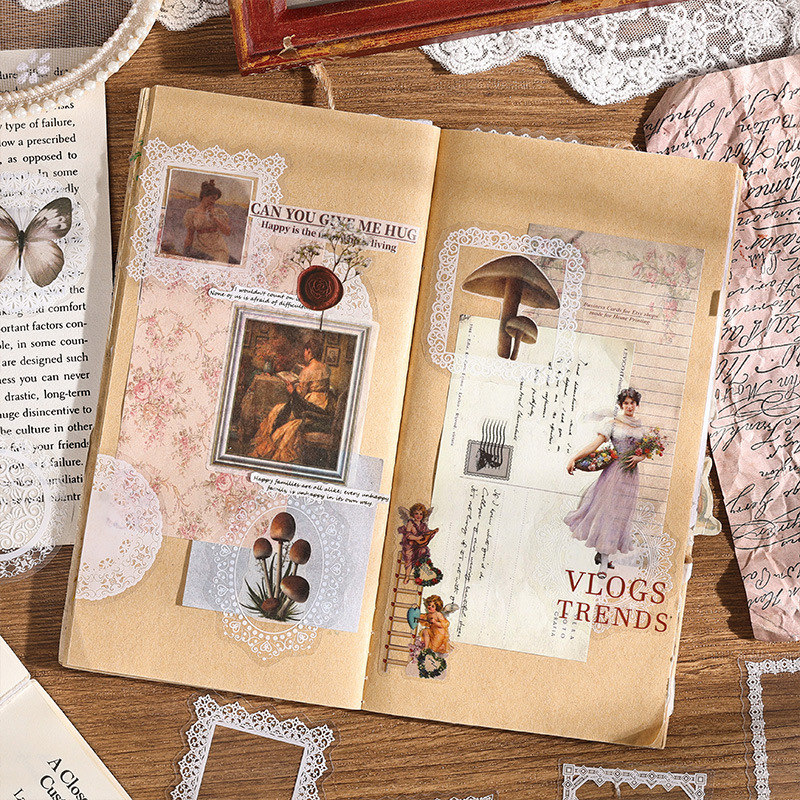 PET paquete de pegatinas de cuentas de mano de encaje en blanco y negro serie de sal retro borde de cuentas de mano de tarjeta Gú material decorativo pegatinas se pueden personalizar