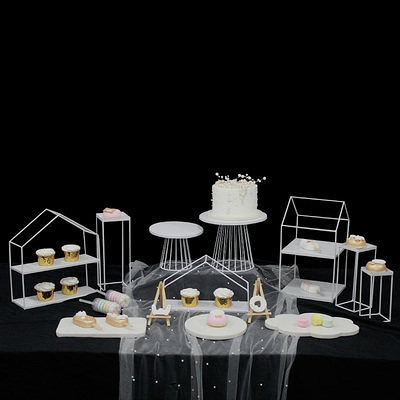 Tabla de postre de hierro forjado blanco decoración de exhibición de bandeja de pastel de estilo europeo de la tarde té de refrigeración de mesa de comida fría image 18