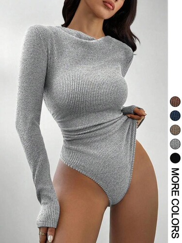 Cross-border European and American tight-fitting high-neck base solid color temperament casual long-sleeved one-piece suit