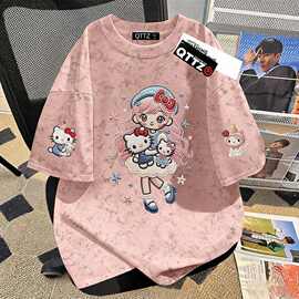 韩系卡通印花宽松短袖t恤女夏日多巴胺扎染显瘦减龄百搭上衣潮酷