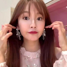 手工编织仙女珍珠水晶花卉耳钉耳坠网红同款欧美耳针女2021新款潮