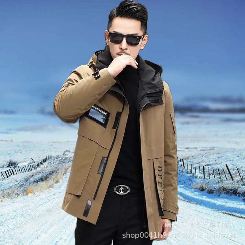 Autumn and Winter Men's Parka Mink Liner Whole Mink Fur All-In-One Detachable Rex Rabbit Fur Outwear Trendy Outwear