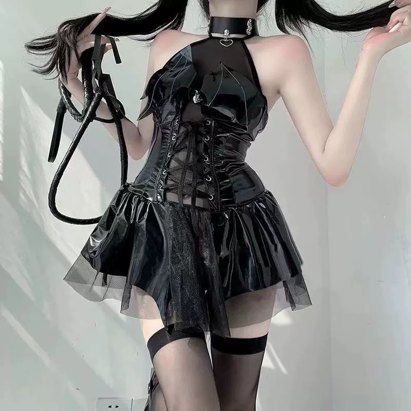 Tights, underwear, belt, uniform, set, mirror effect