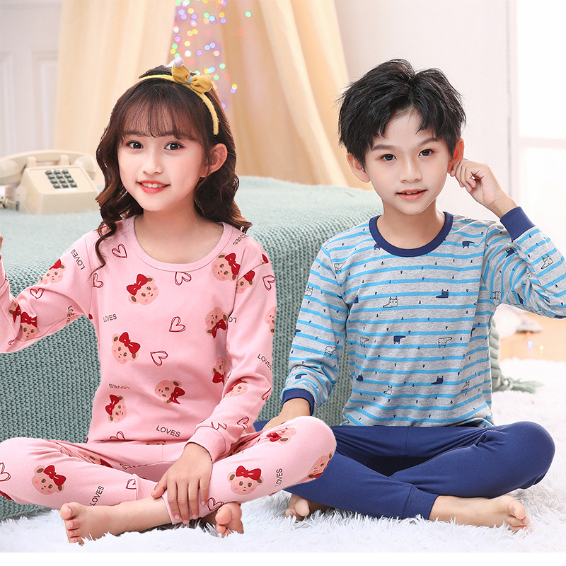 가을과 겨울 어린이 속옷 세트 소년과 소녀 가을 옷 긴 바지 잠옷 아기면 만화 가정 옷 도매