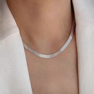 Sparkling silver s925 hollow necklace women mesh design versatile fashion clavicle chain necklace wholesale